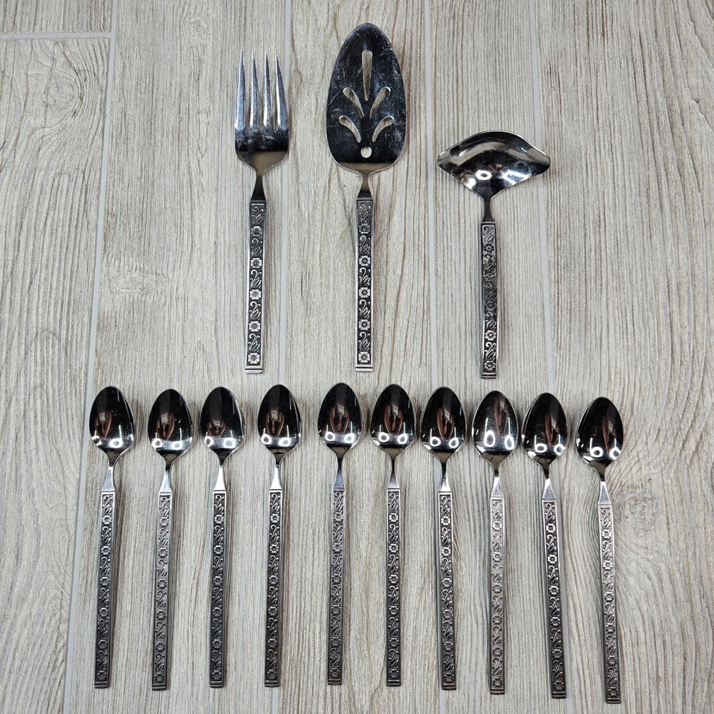 Gold Standard Night Blossom Japan Floral Stainless Steel Serving Utensil Set